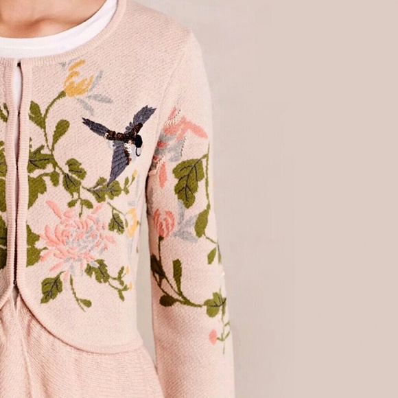 HP Rare Floral Anthropologie Bird Cardigan Sweater - Picture 3 of 8
